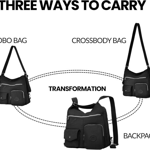 Multipurpose Hobo Purse for Women with Antitheft RFID, Waterproof Nylon Crossbod - Picture 6 of 7